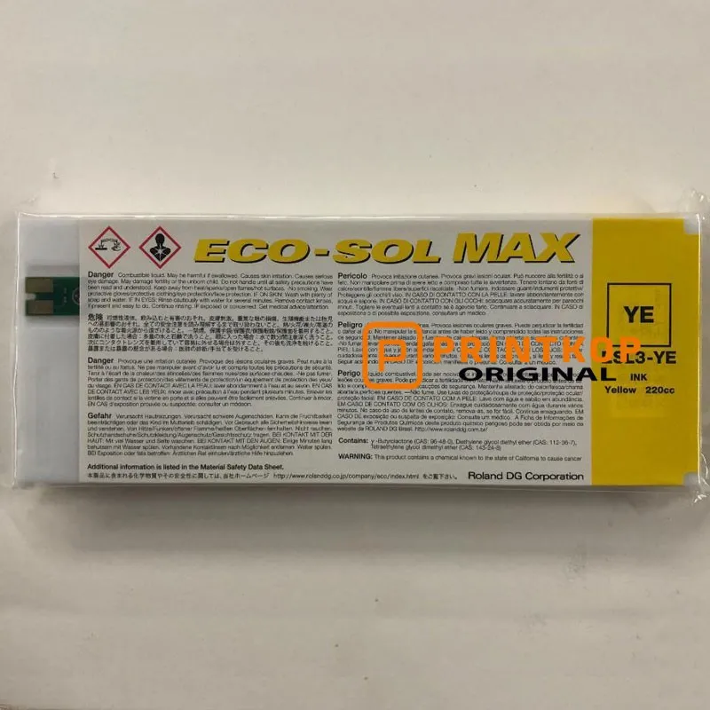 Roland Eco‑Solvent MAX Ink 220 ml – Yellow (ESL3‑YE) – Genuine OEM Cartridge