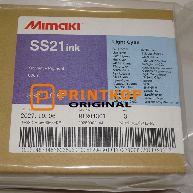 Mimaki SS21 600ml Eco-Solvent Ink Pack - Light Cyan (I-SS21-LC-60-3)